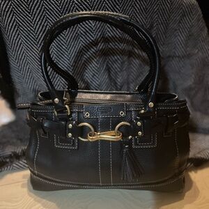 Coach Black Leather Shoulder Bag with Gold Hardware